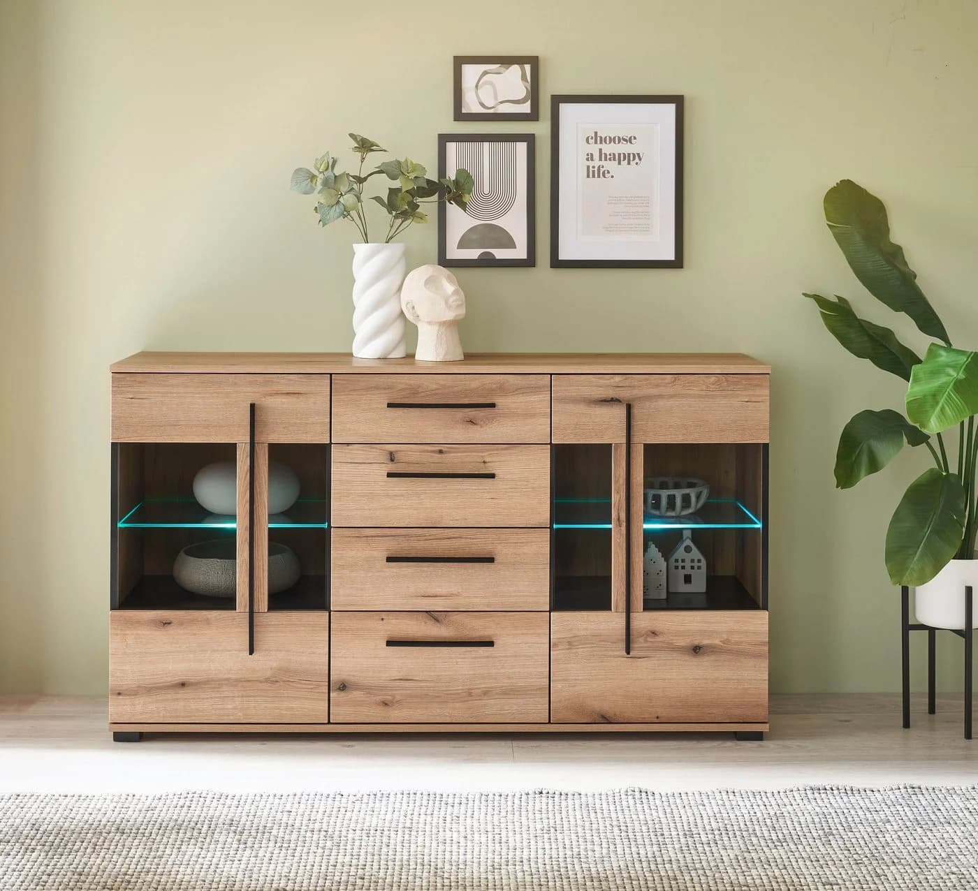 Home affaire Sideboard Cantara Modern Eiche Evoke Schwarz