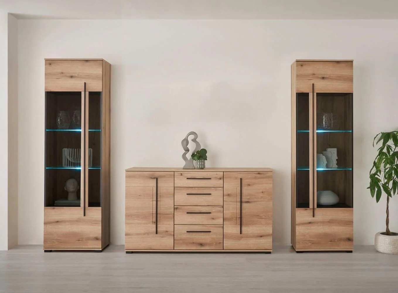 Home Affaire Wohnwand Cantara 3-tlg. Eiche Evoke Schwarz