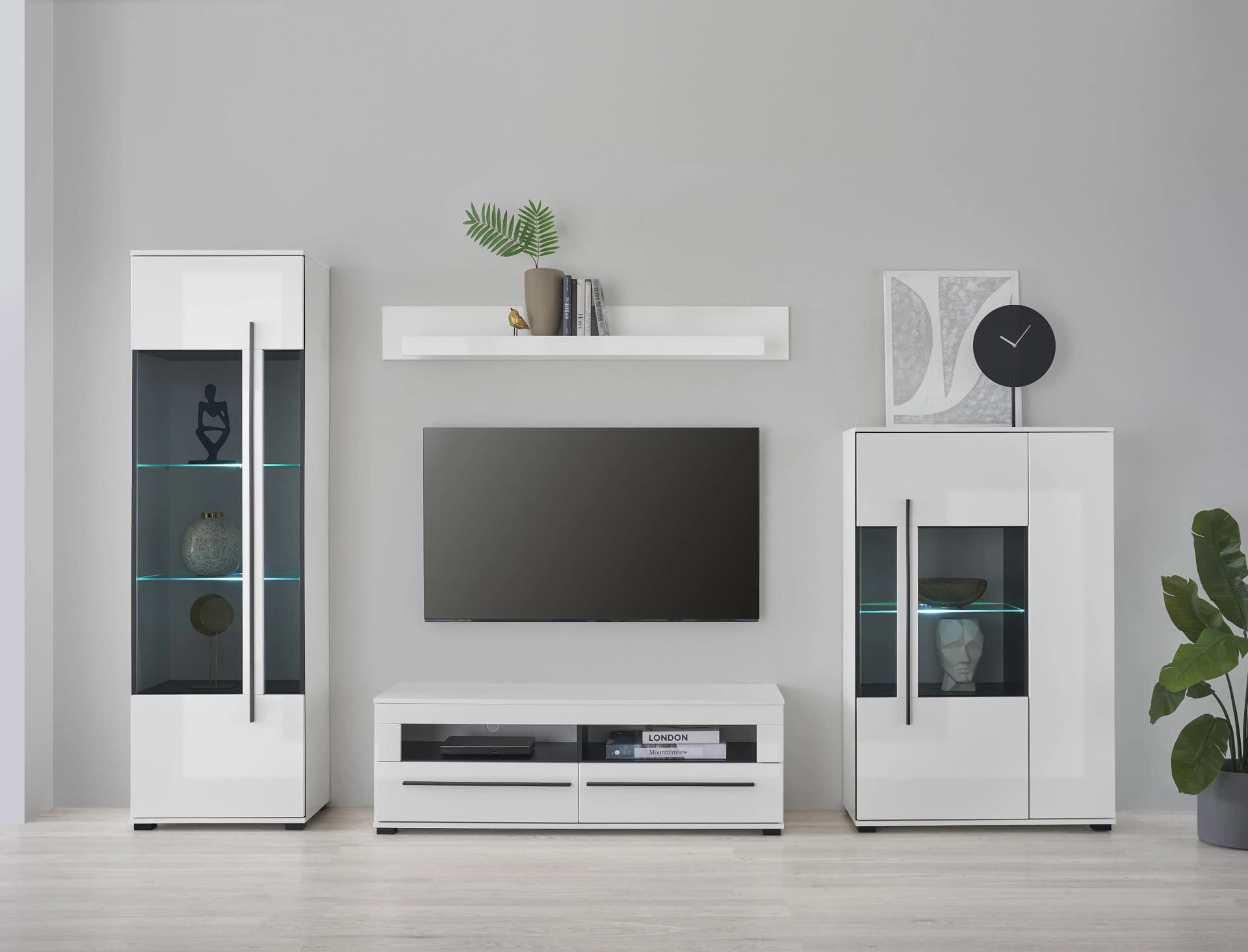 Home Affaire Wohnwand Cantara Set Weiß mit Vitrinen und Lowboard