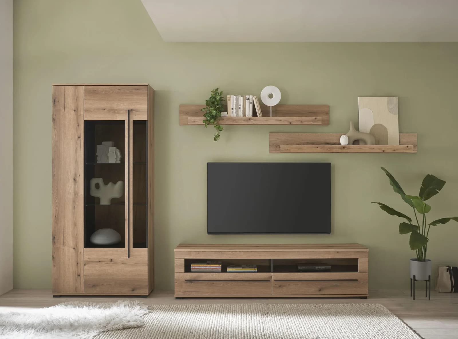 HOME AFFAIRE Cantara Wohnwand Set mit Vitrine und Lowboard Eiche Evoke