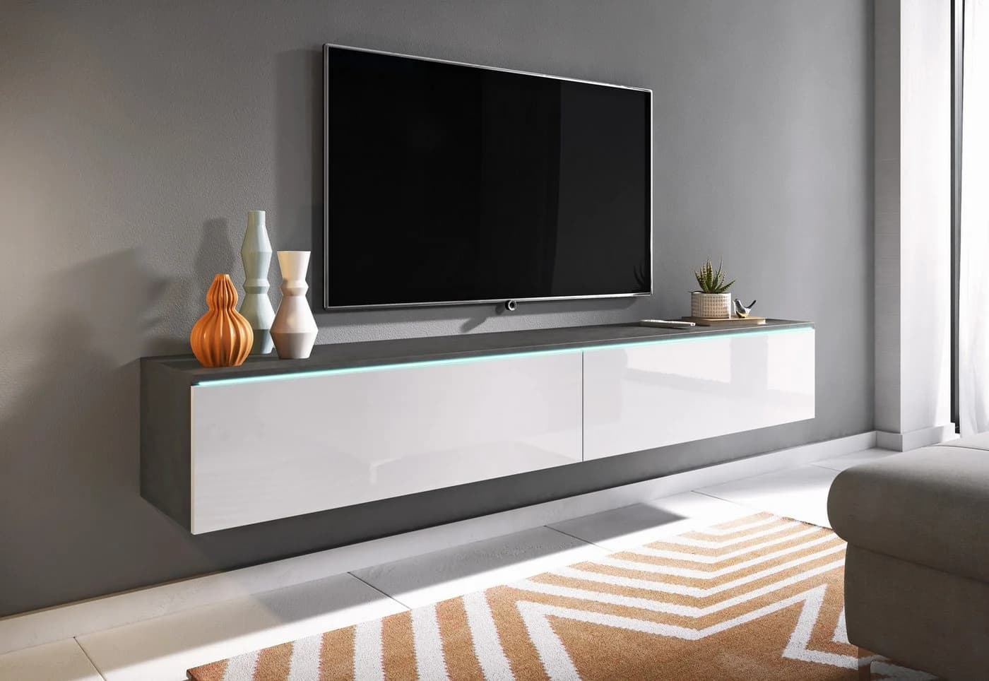 HOME AFFAIRE Lowboard Vera mit LED-Beleuchtung Weiß Anthrazit