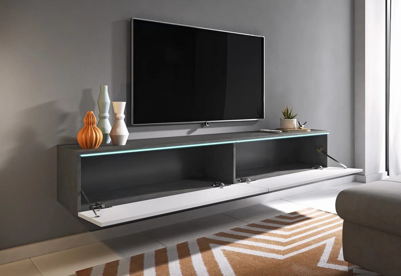 HOME AFFAIRE Lowboard Vera mit LED-Beleuchtung Weiß Anthrazit - Bild 5