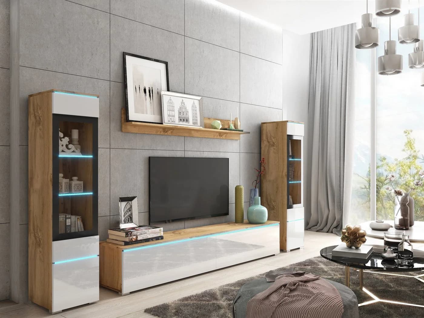 HOME AFFAIRE VERA II Wohnwand Set Weiß Hochglanz mit LED