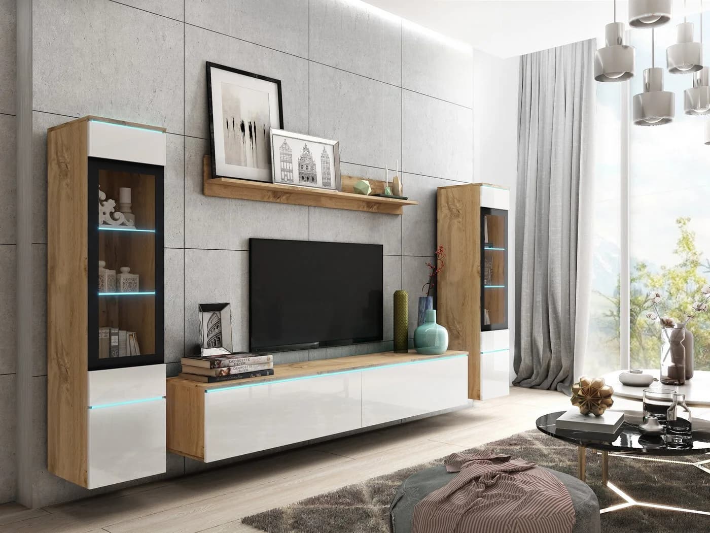 HOME AFFAIRE VERA II Wohnwand Set Weiß Hochglanz mit LED - Bild 5