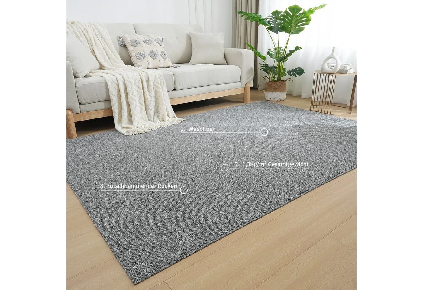 OTTO HOME Teppich Lilia Grau Uni Sisal-Optik Waschbar - Bild 3