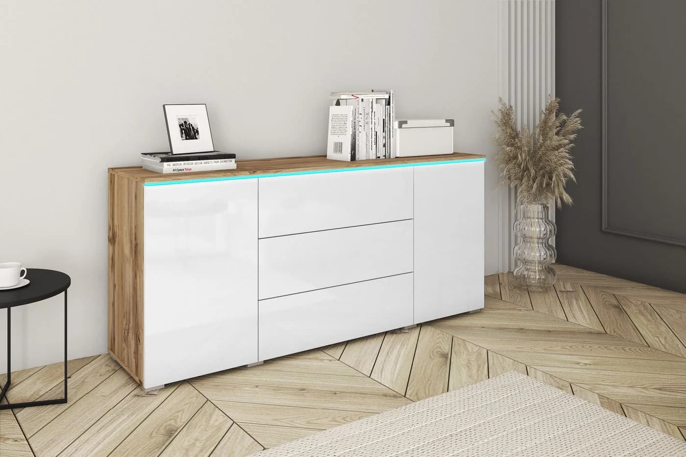 HOME AFFAIRE Sideboard VERA Weiß Hochglanz Eiche Push-to-Open - Bild 2