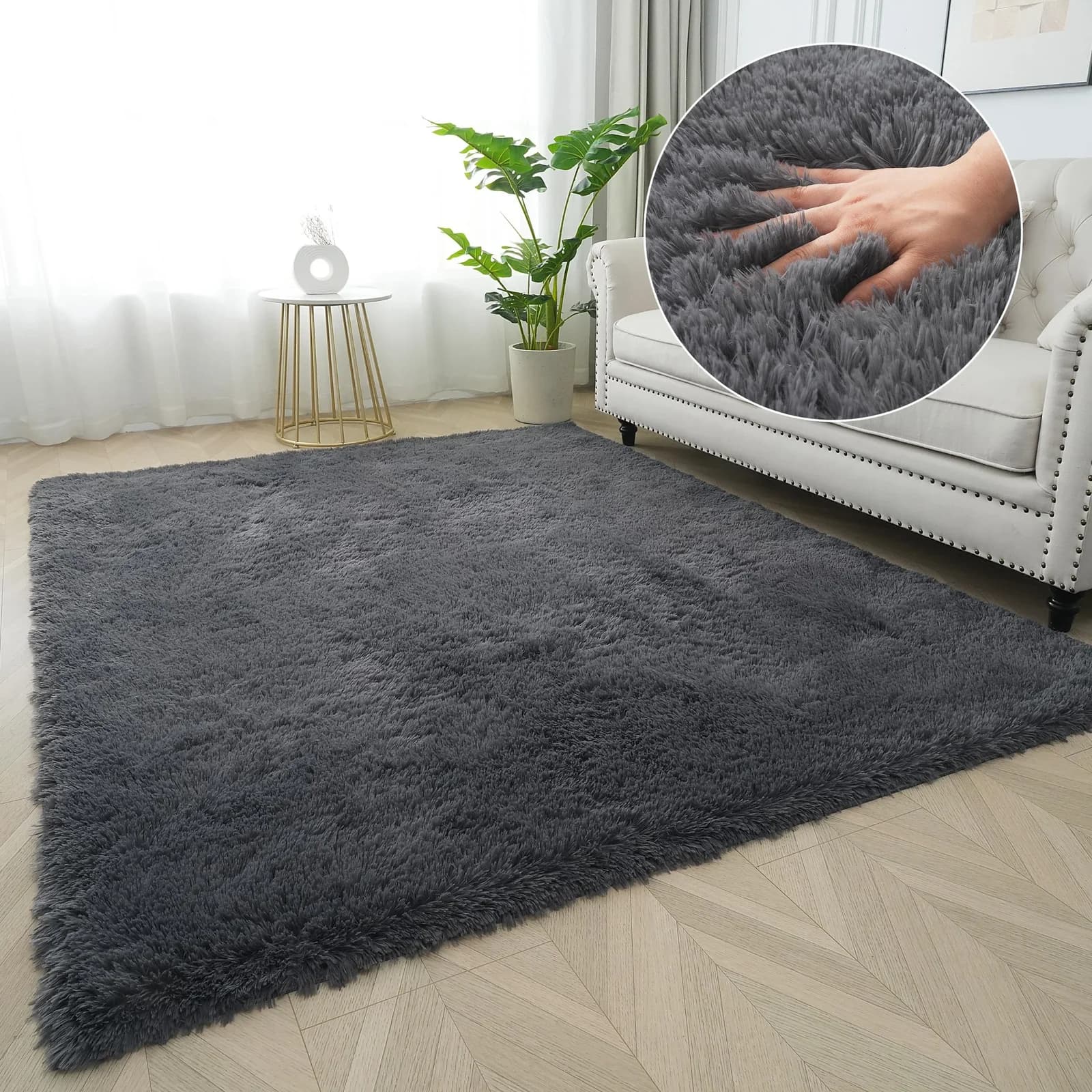 Hochflor-Teppich MY HOME Leava Grau Uni