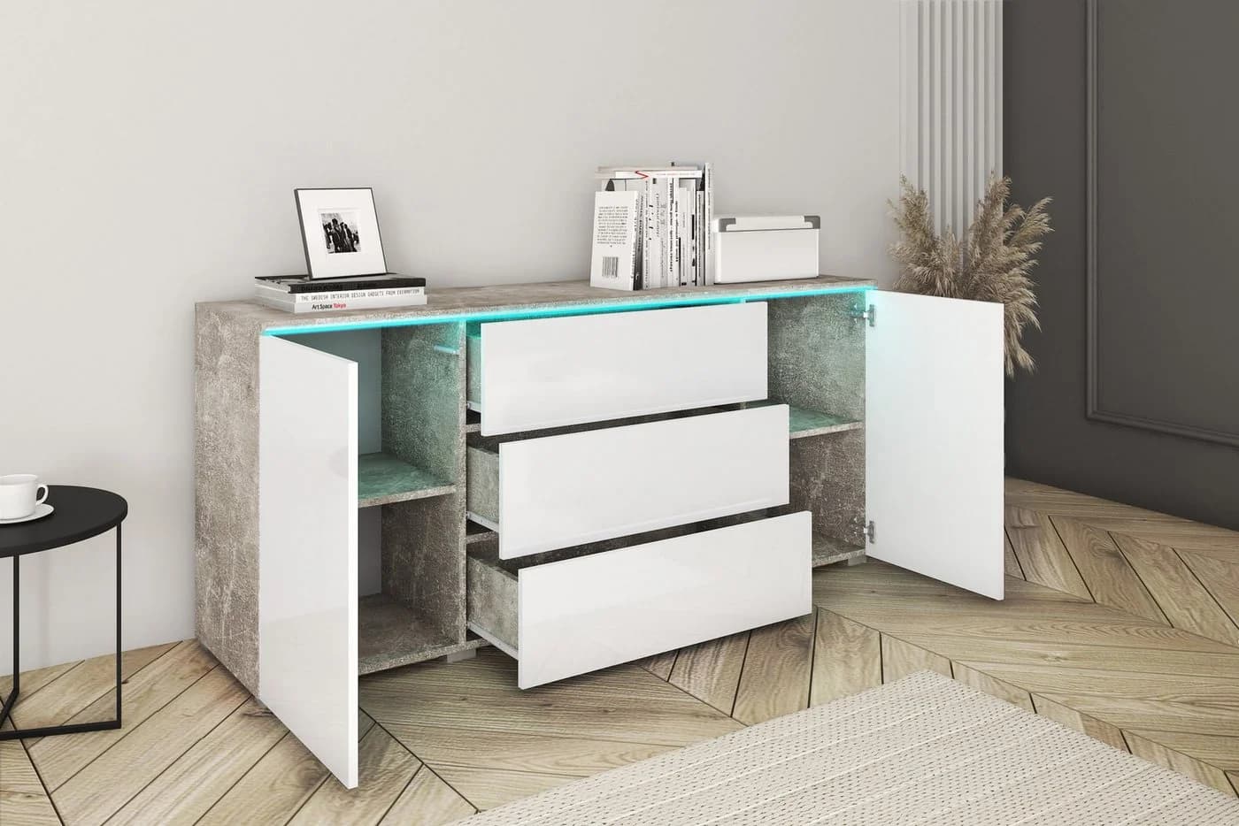 Sideboard HOME AFFAIRE VERA Grifflos Grau Weiss Hochglanz