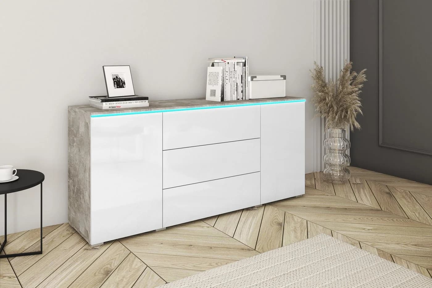Sideboard HOME AFFAIRE VERA Grifflos Grau Weiss Hochglanz - Bild 2