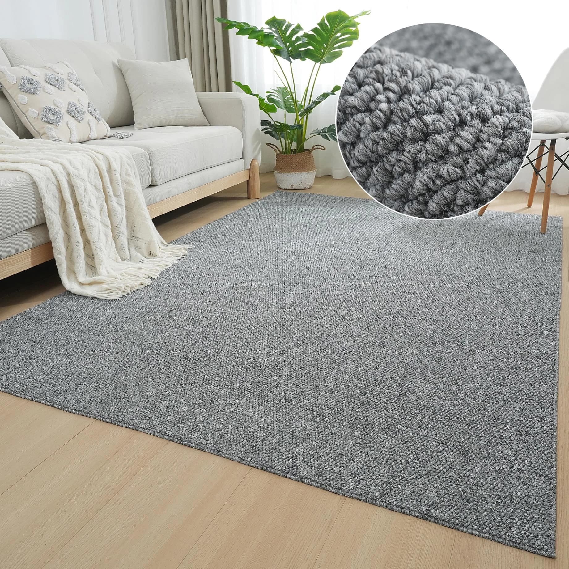 Klassischer Teppich in grau meliert, Sisal-Optik, 120x5 cm