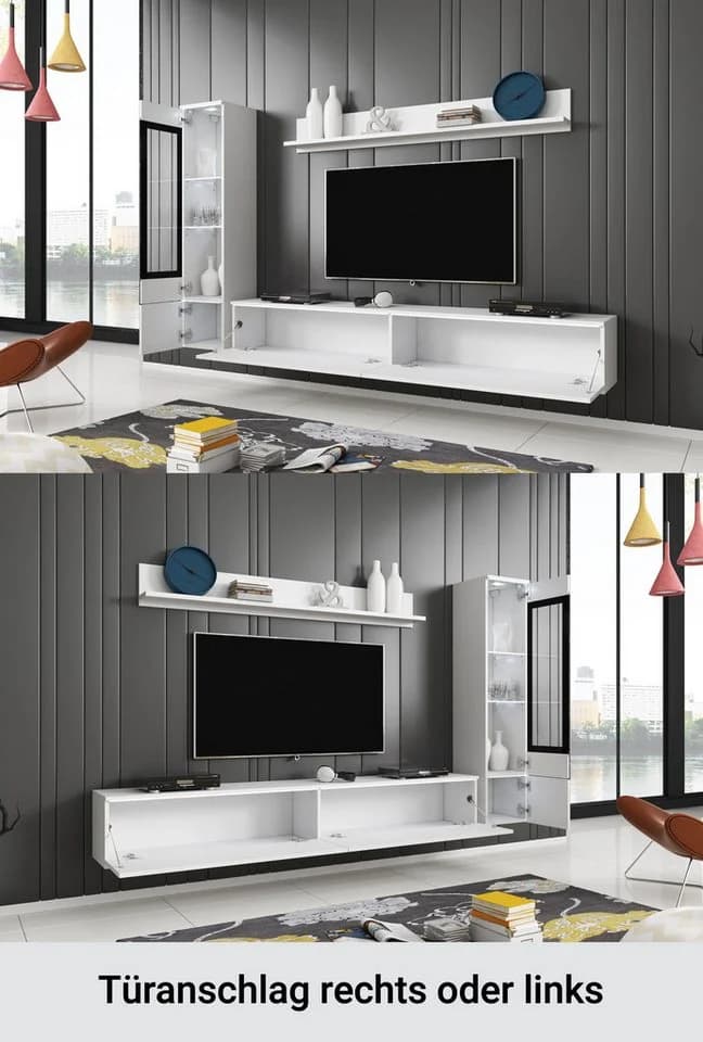 Home Affaire Wohnwand Vera Set Weiß Matt/Hochglanz mit LED