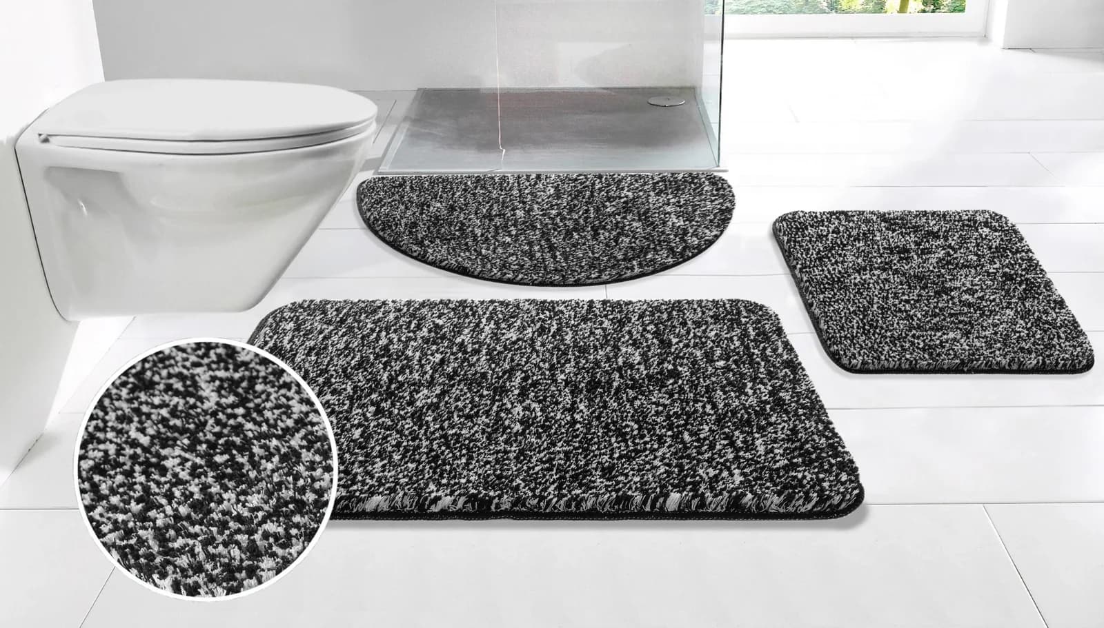 Badematte Vanessa meliert Schwarz-Weiß Polyester