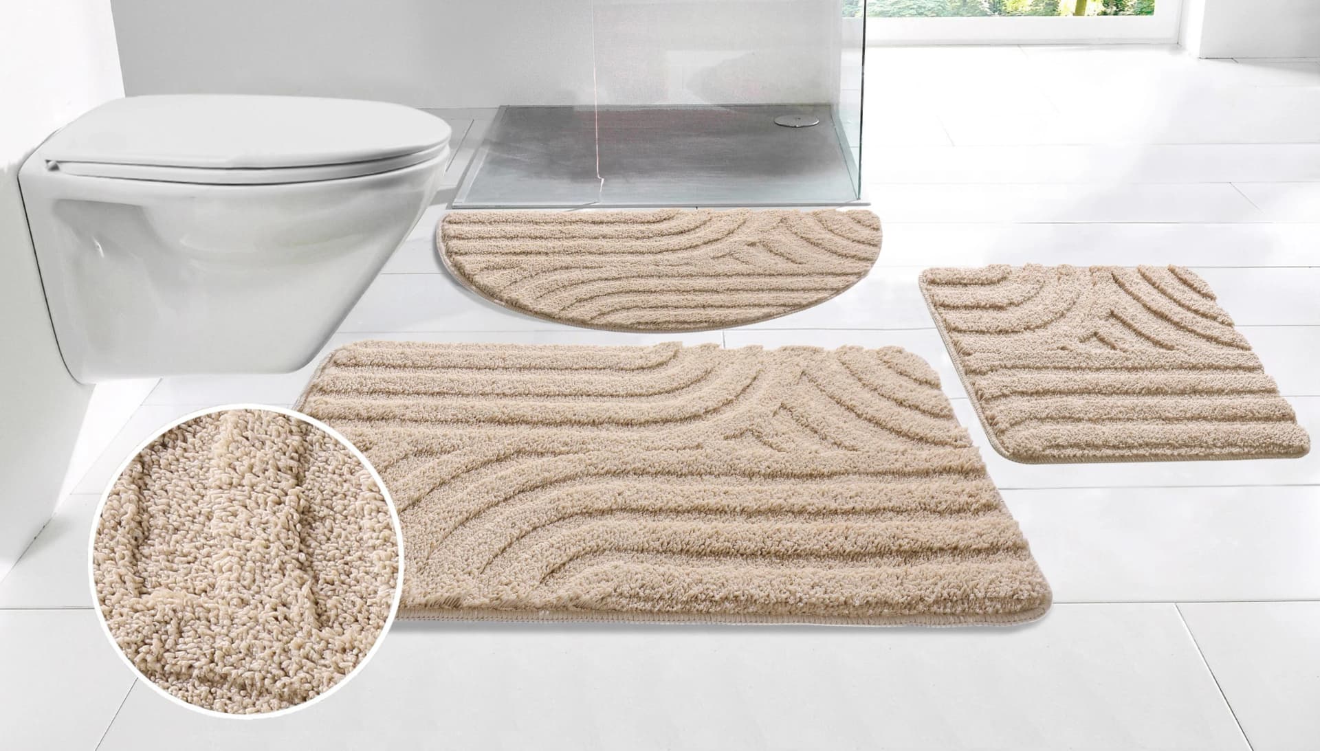 Badematte Sanremo Scandi Beige Hoch-Tief-Effekt