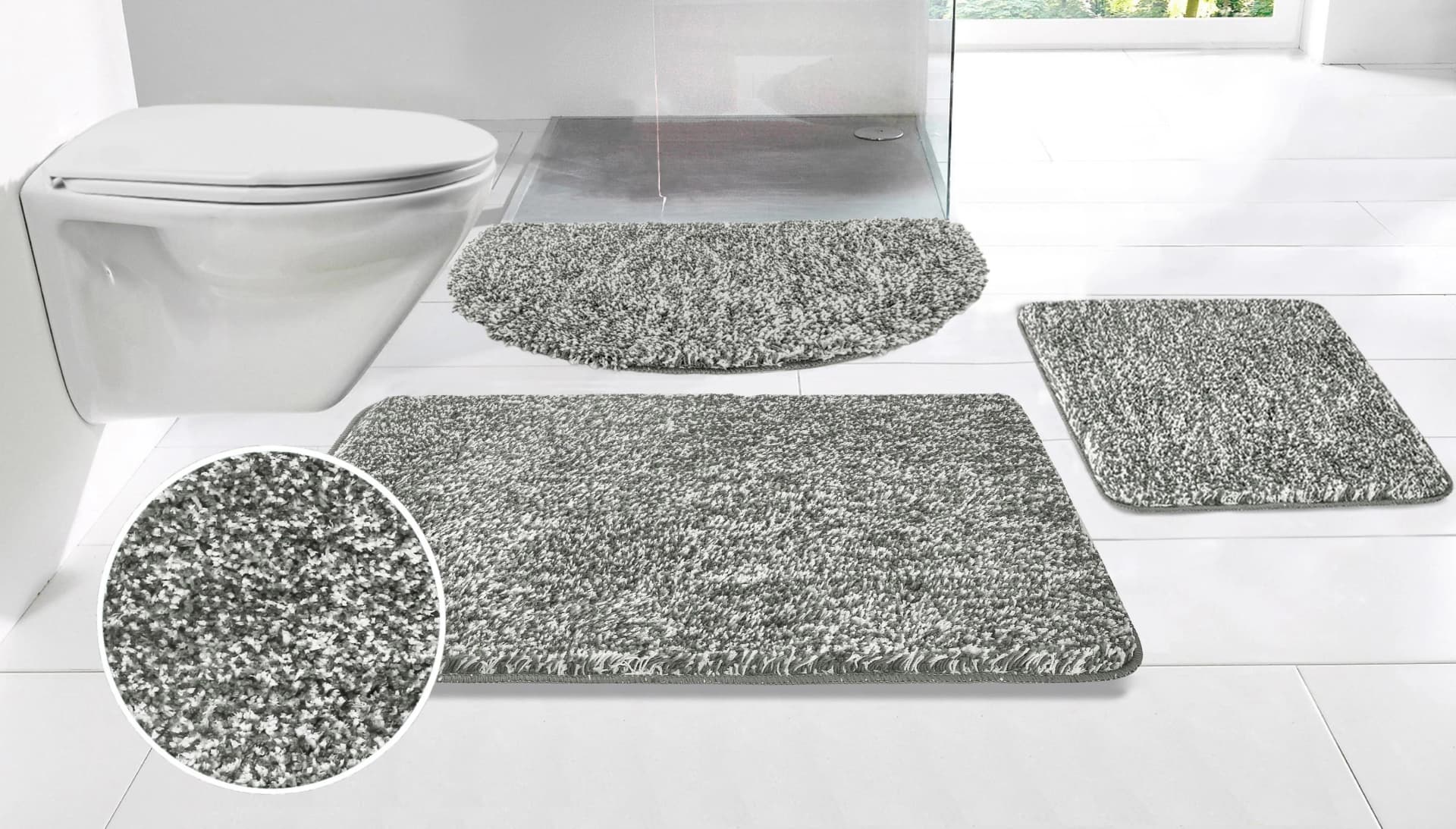 Badematte aus Polyester, grau, graumeliert, 3-tlg. Set