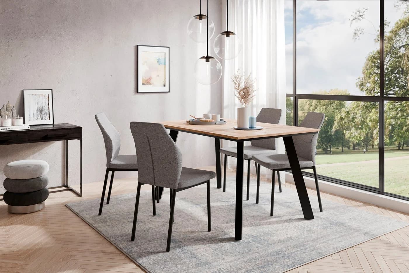 OTTO HOME Essgruppe Genf Tischgruppe mit 4 Stühlen Grau Eiche