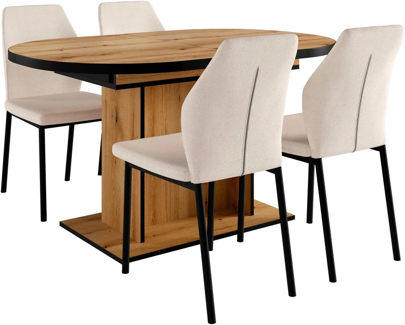OTTO HOME Essgruppe Basel Tischgruppe mit 4 Stühlen, Esstisch ausziehbar 140 - 180 cm, beige - Bild 2