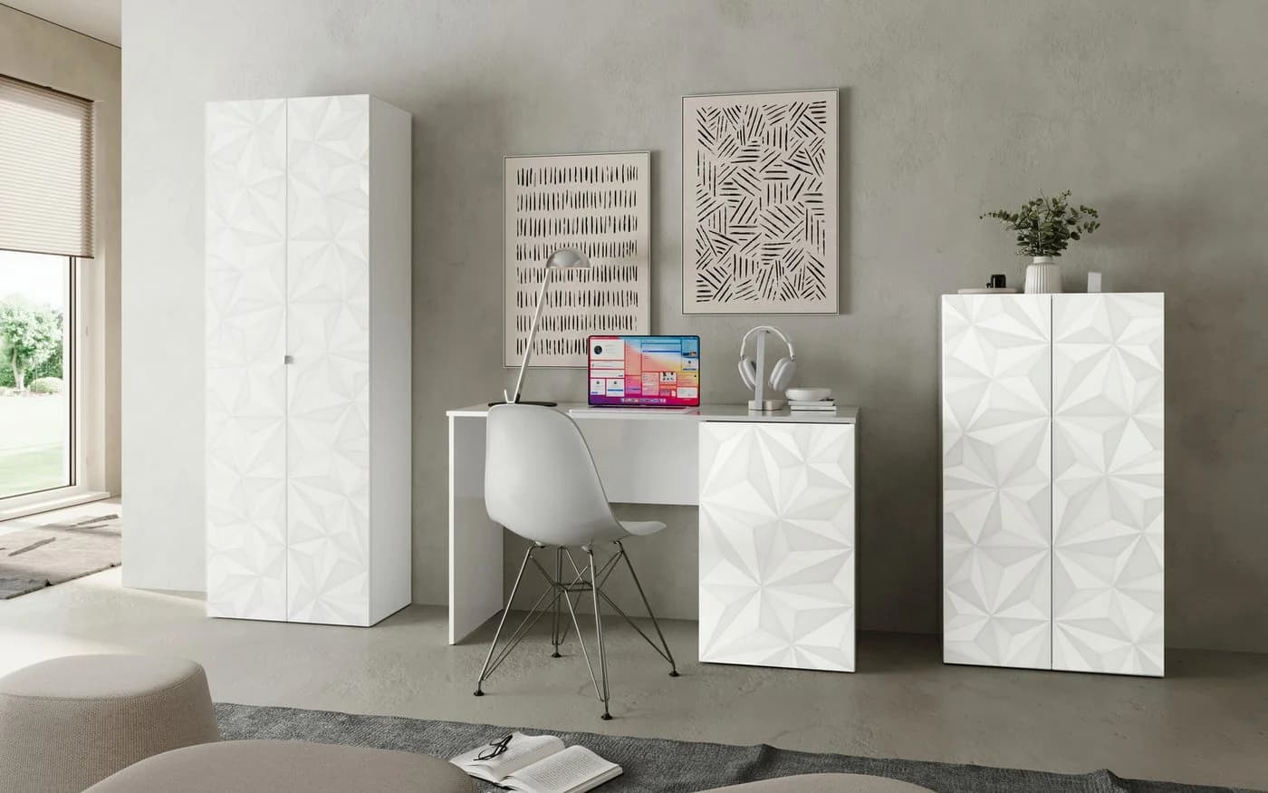 HOME AFFAIRE Aktenschrank Prisma Weiß Hochglanz 2 Türen - Bild 4