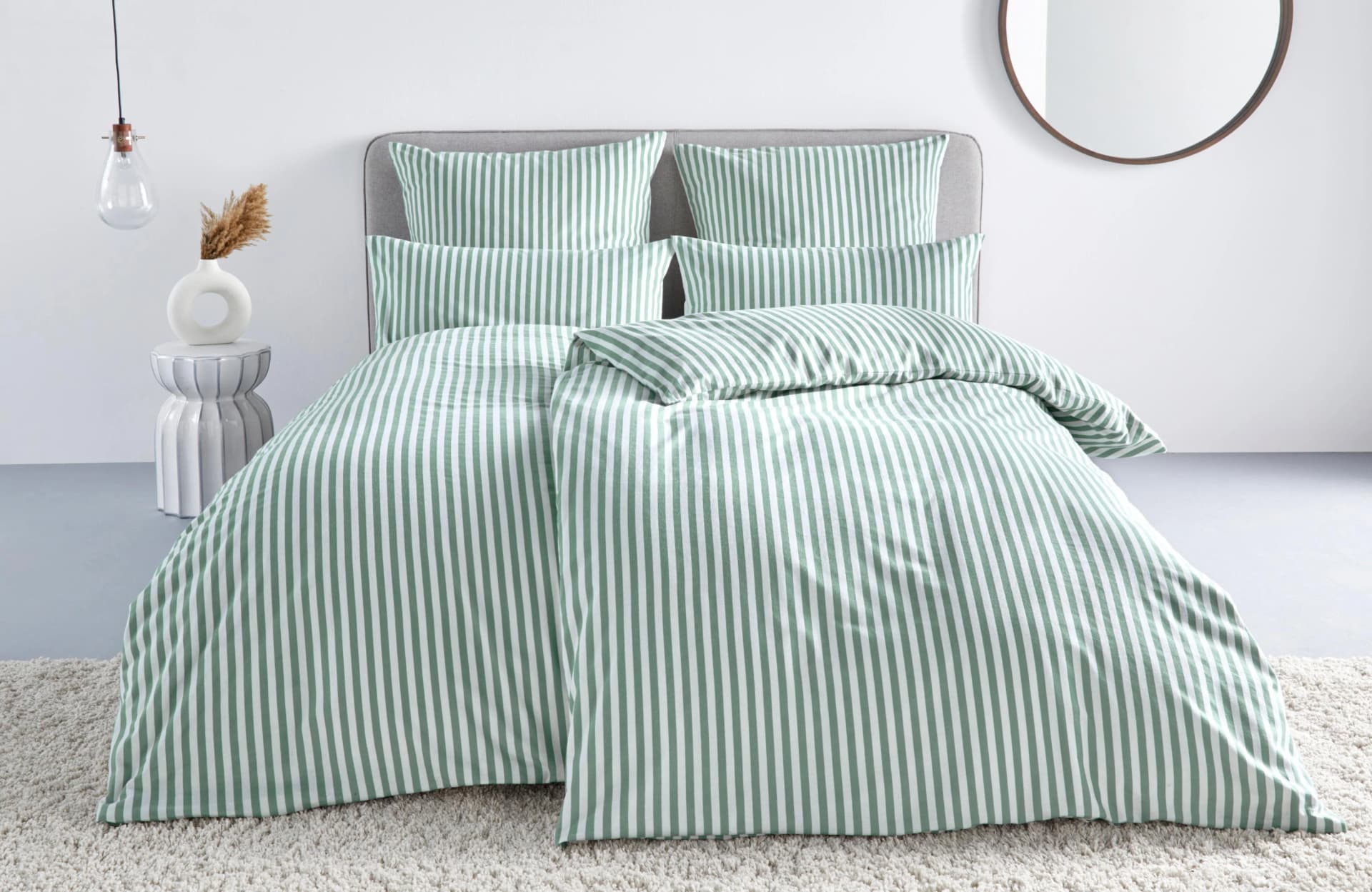 LeGer Home by Lena Gercke Bettwäsche "Linnea" Grün Gestreift Flanell