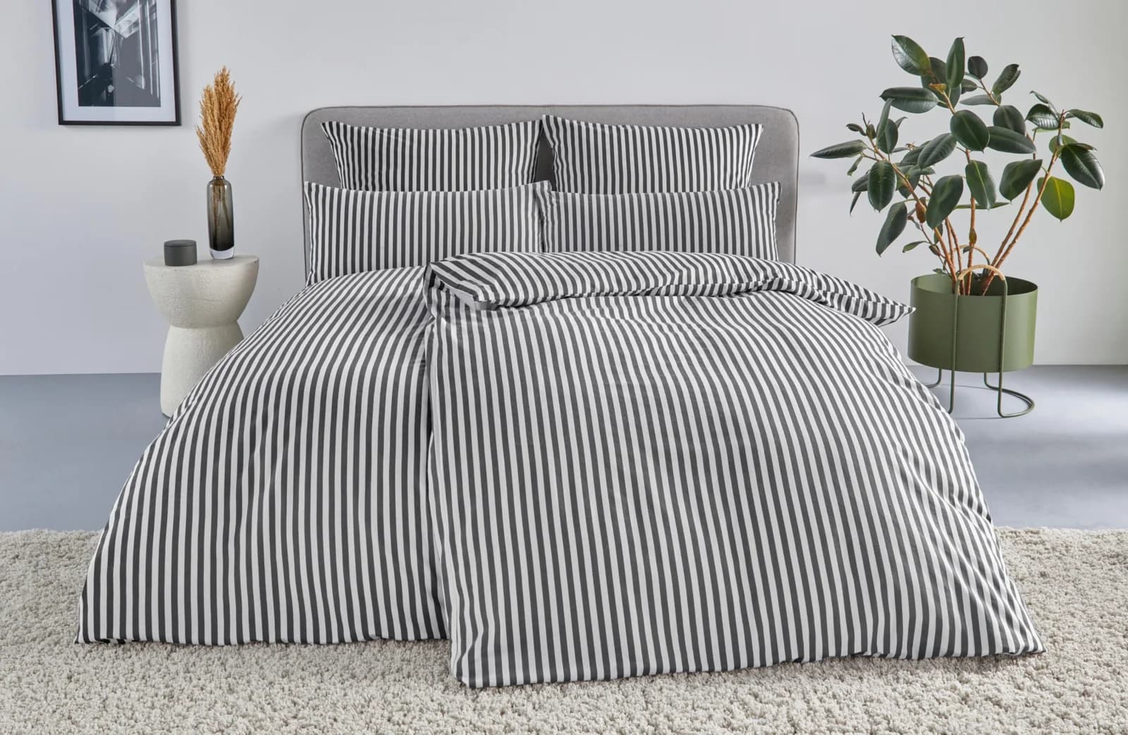 LeGer Home by Lena Gercke Bettwäsche Linnea Grau Gestreift Flanell