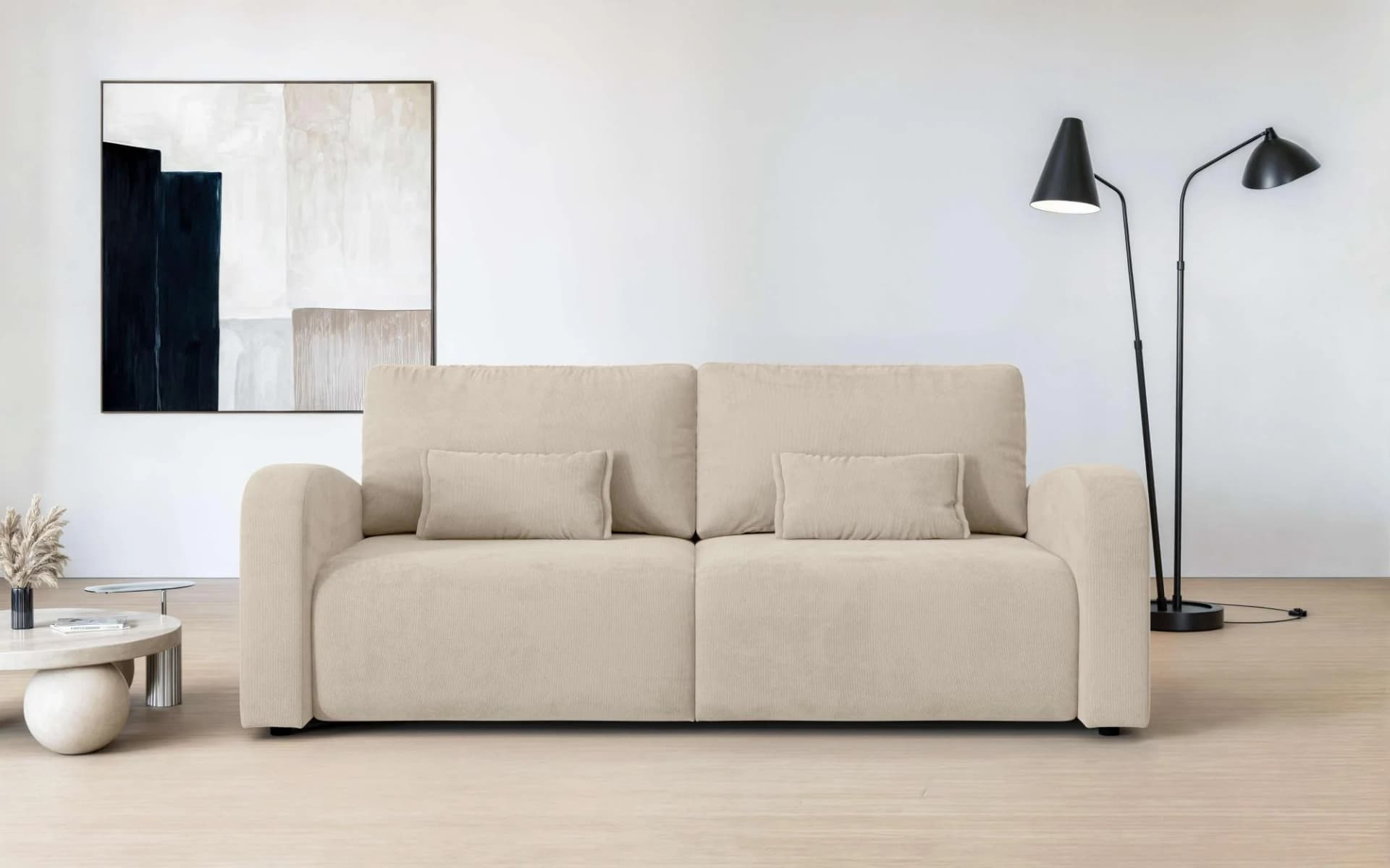 OTTO HOME JIGGS 3-Sitzer Sofa Beige Velvet mit Bettkasten