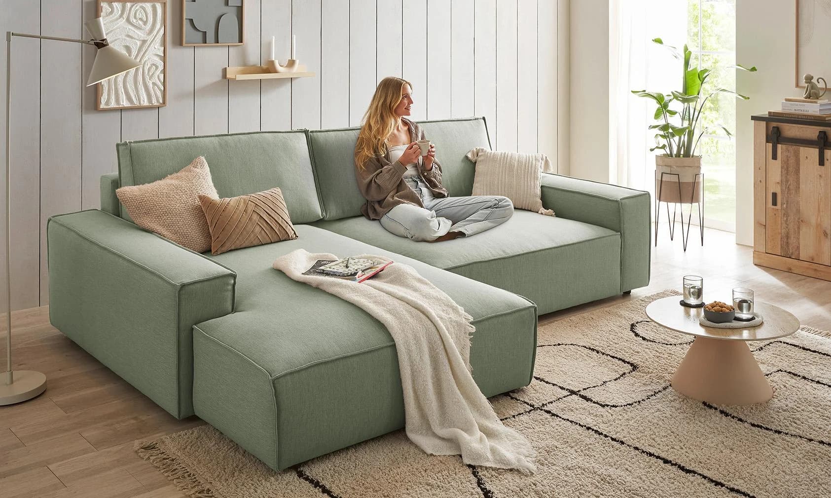 HOME AFFAIRE Ecksofa Sherwood XXL 284 cm Hellgrün L-Form
