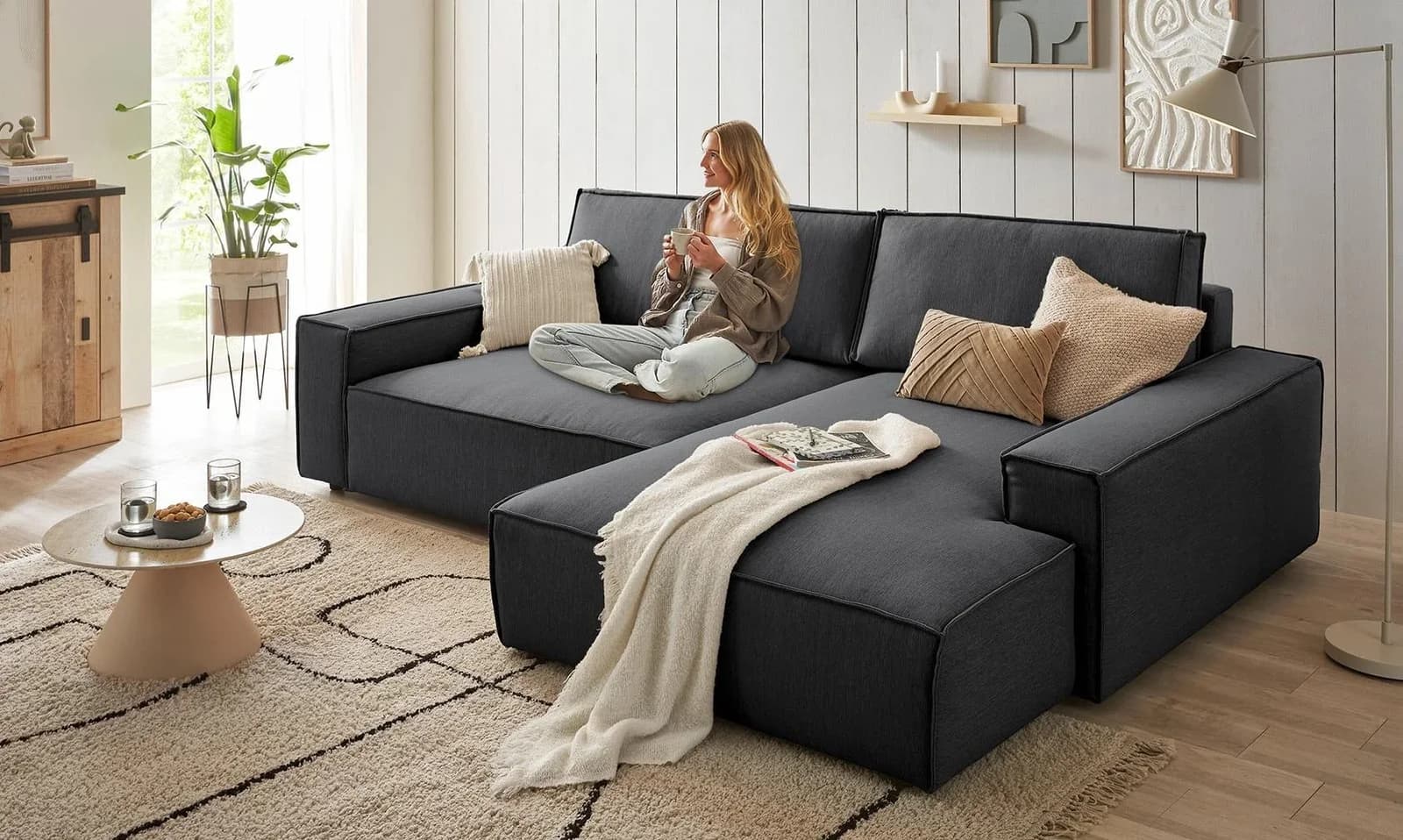 HOME AFFAIRE Ecksofa SHERWOOD XXL 284 L-Form Anthrazit Polyester