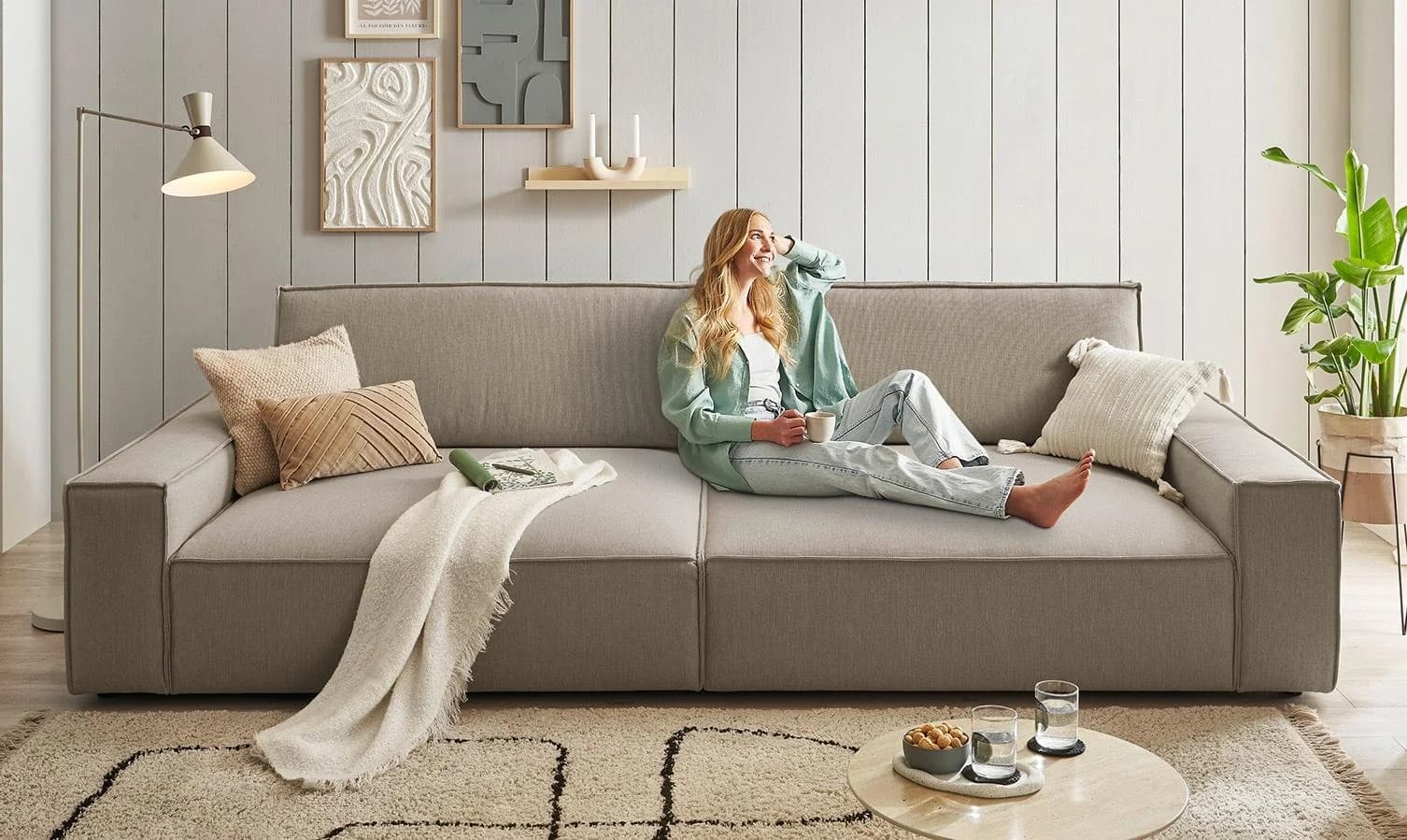 HOME AFFAIRE Big-Sofa SHERWOOD XXL Hellbraun Polyester