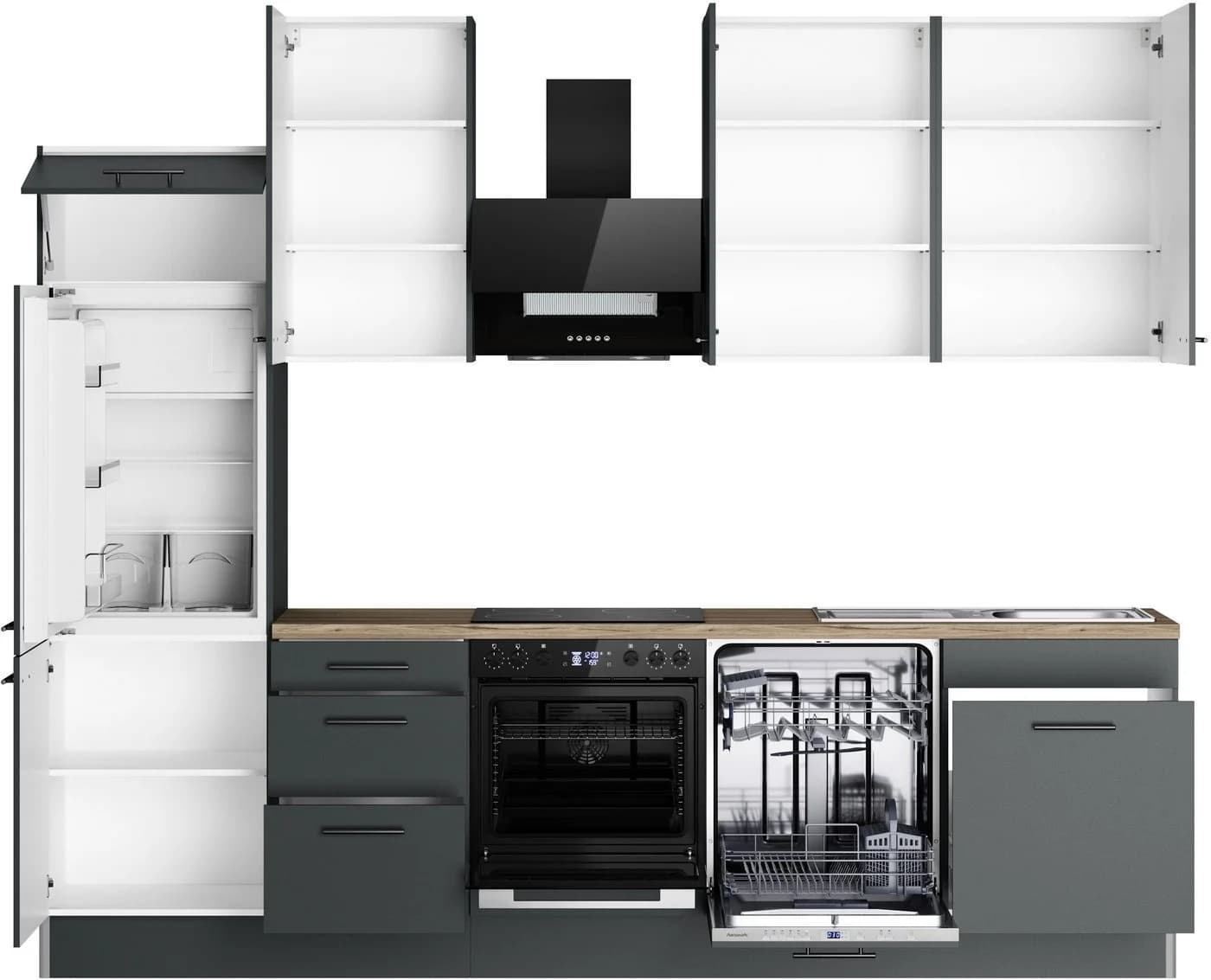 OPTIFIT Küchenzeile Fiona 290 cm Anthrazit Aluminiumgriffe - Bild 4