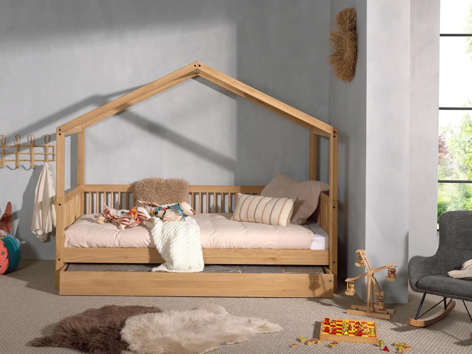Home Affaire Hausbett Forrest Eiche Natur Geölt mit Dach und Schublade