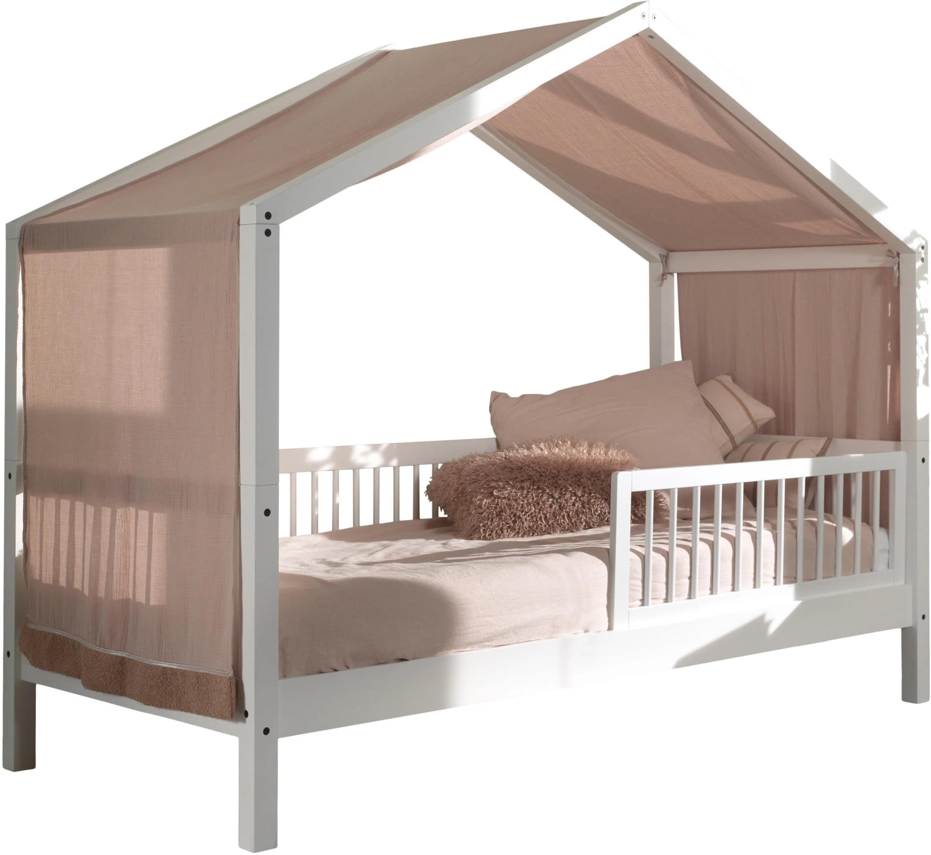 Home Affaire Hausbett Forrest 90x200 Weiß Massivholz mit Dach und Himmel
