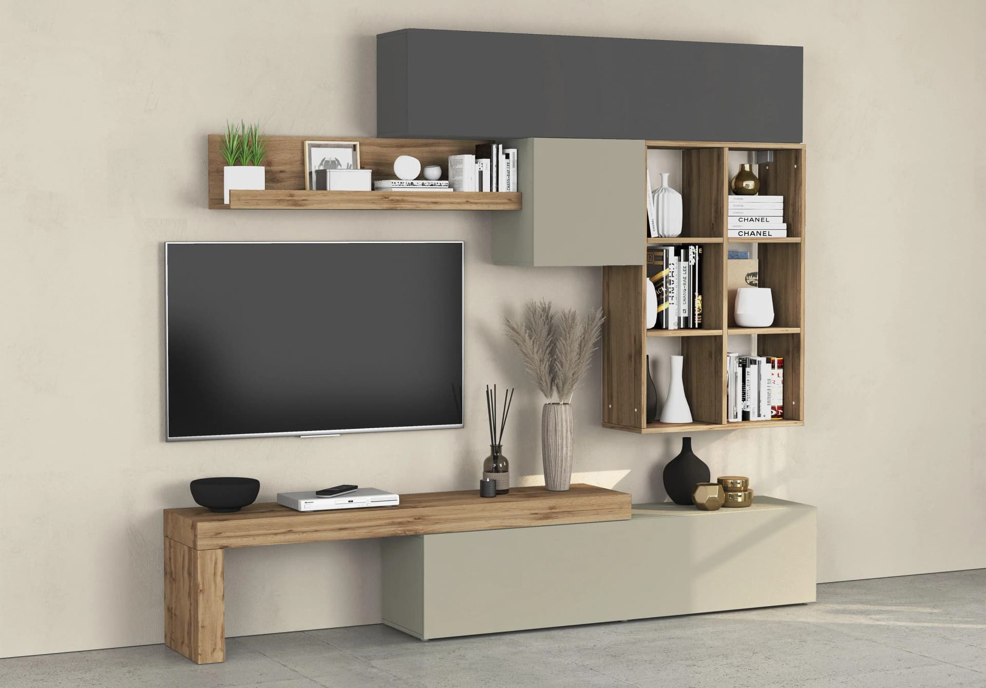 OTTO HOME Chronos Wohnwand 5-tlg. Anthrazit/Eiche Grau