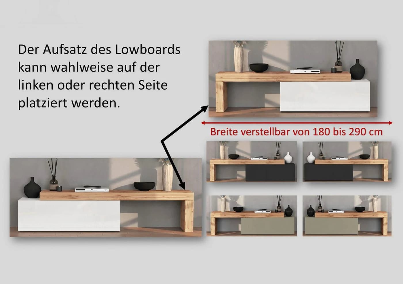 OTTO home Lowboard Chronos TV-Board Modern Weiß/Grau Push-to-Open - Bild 4