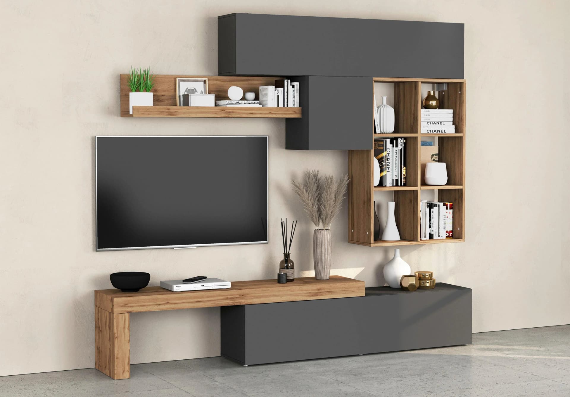 OTTO HOME Chronos Wohnwand 5-tlg. Anthrazit Eiche Wotan