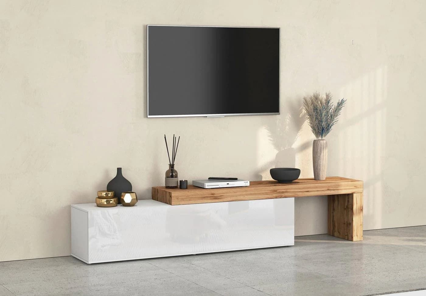 OTTO home Lowboard Chronos TV-Board Weiß Hochglanz Eiche Wotan - Bild 2