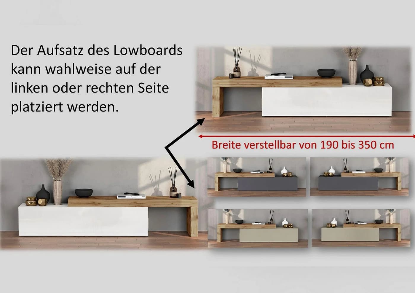 OTTO home Lowboard Chronos TV-Board Weiß Hochglanz Eiche Wotan - Bild 4