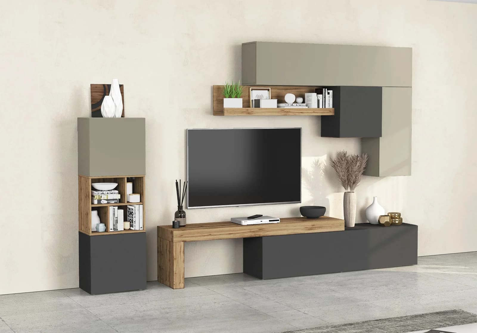 OTTO HOME Chronos Wohnwand 8-tlg. Set Anthrazit/Eiche