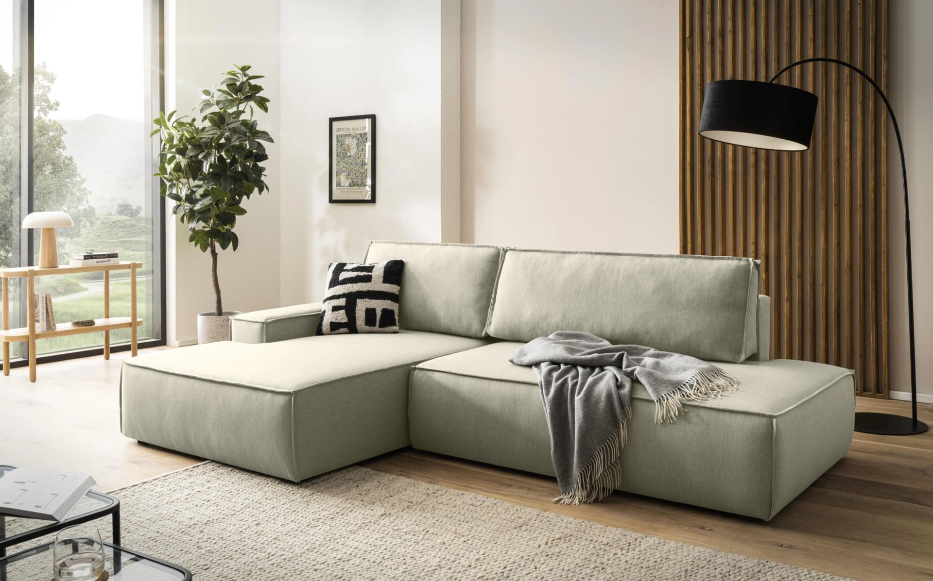 HOME AFFAIRE Ecksofa SHERWOOD L-Form Hellgrün mit Schlaffunktion