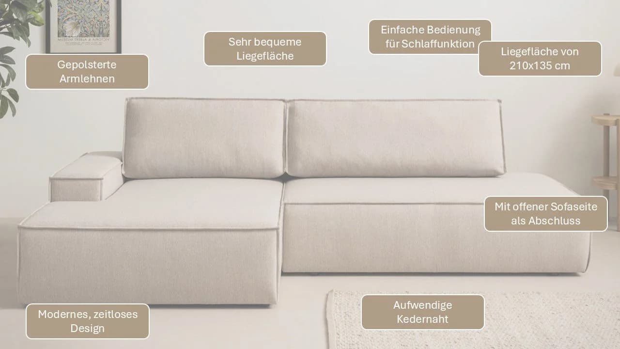 HOME AFFAIRE Ecksofa SHERWOOD L-Form Schlafsofa Beige - Bild 3