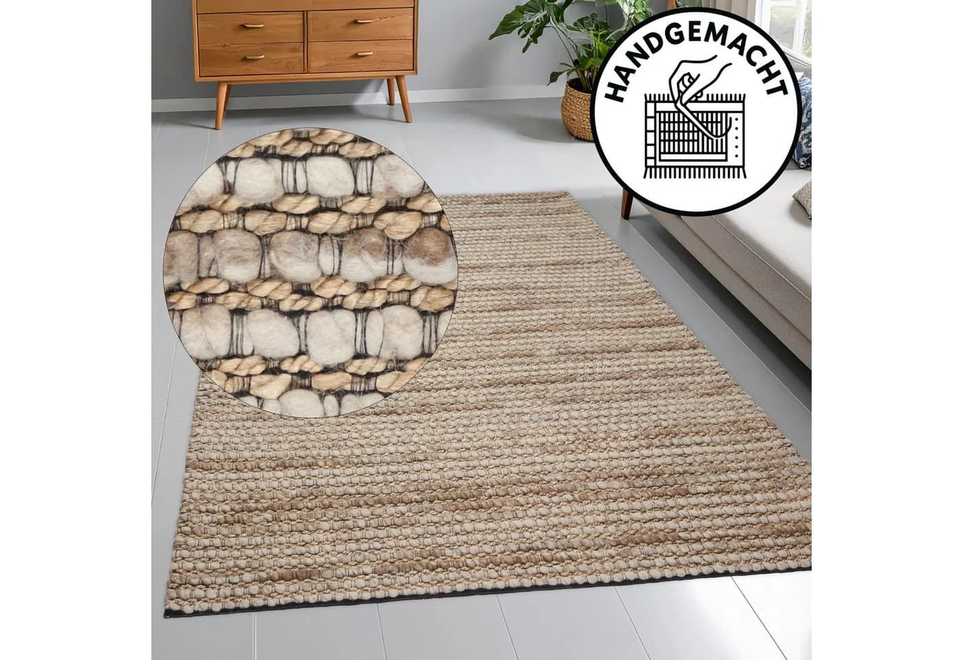 OTTO HOME Wollteppich Leevy Beige Handgewebt 60x90cm - Bild 2