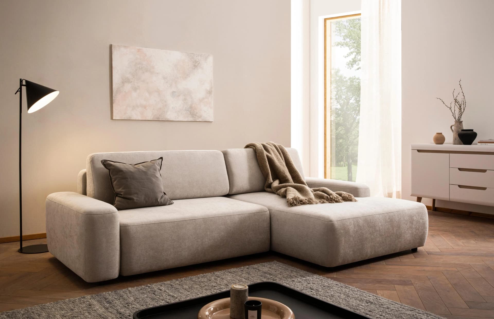 Beige Ecksofa, Schlafsofa im Landhausstil
