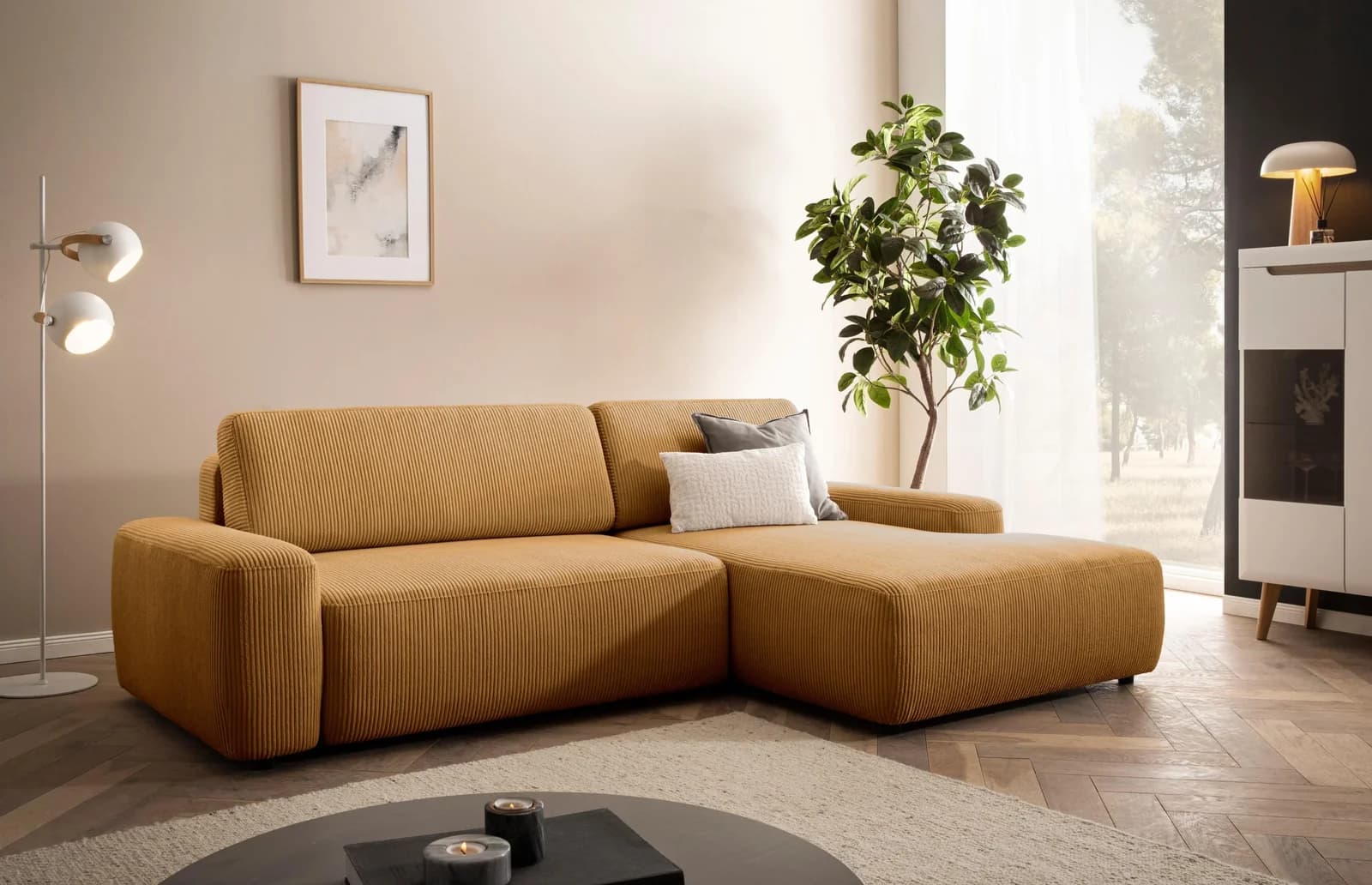 Ecksofa Schlafsofa Landhausstil Honiggelb