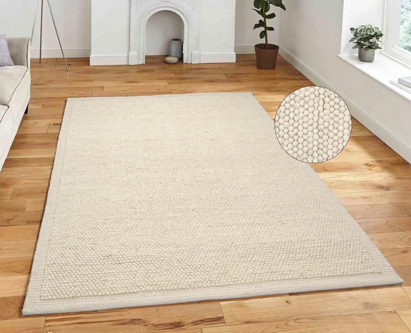 OTTO HOME Wollteppich Wolly Rahmen Weiß Handgewebt Modern