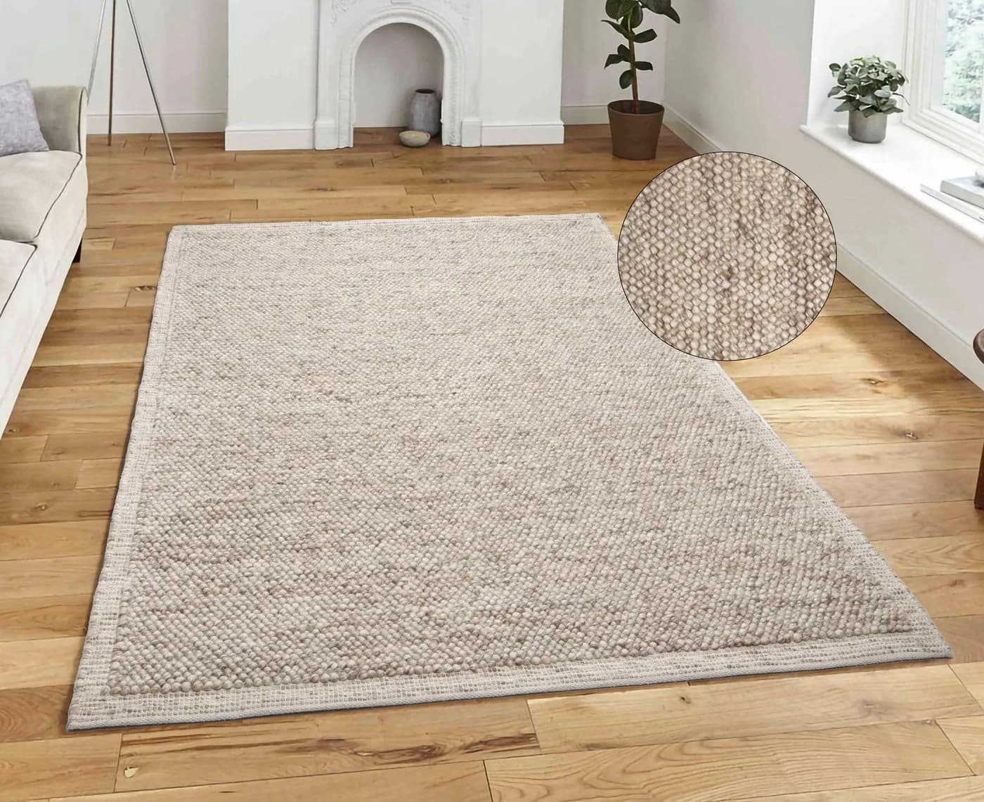 OTTO HOME Wollteppich Wolly Rahmen Beige Handgewebt