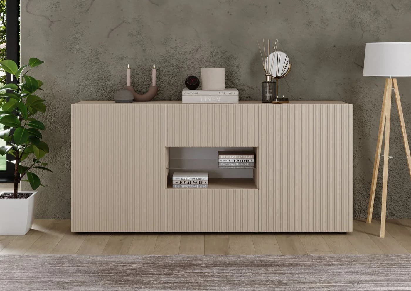 HOME AFFAIRE Sideboard Rio Cashmere mit geriffelter Front und Glasboden - Bild 2