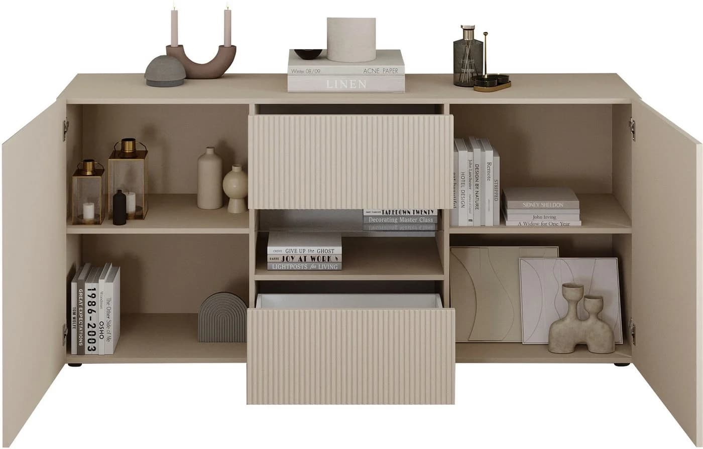 HOME AFFAIRE Sideboard Rio Cashmere mit geriffelter Front und Glasboden - Bild 3