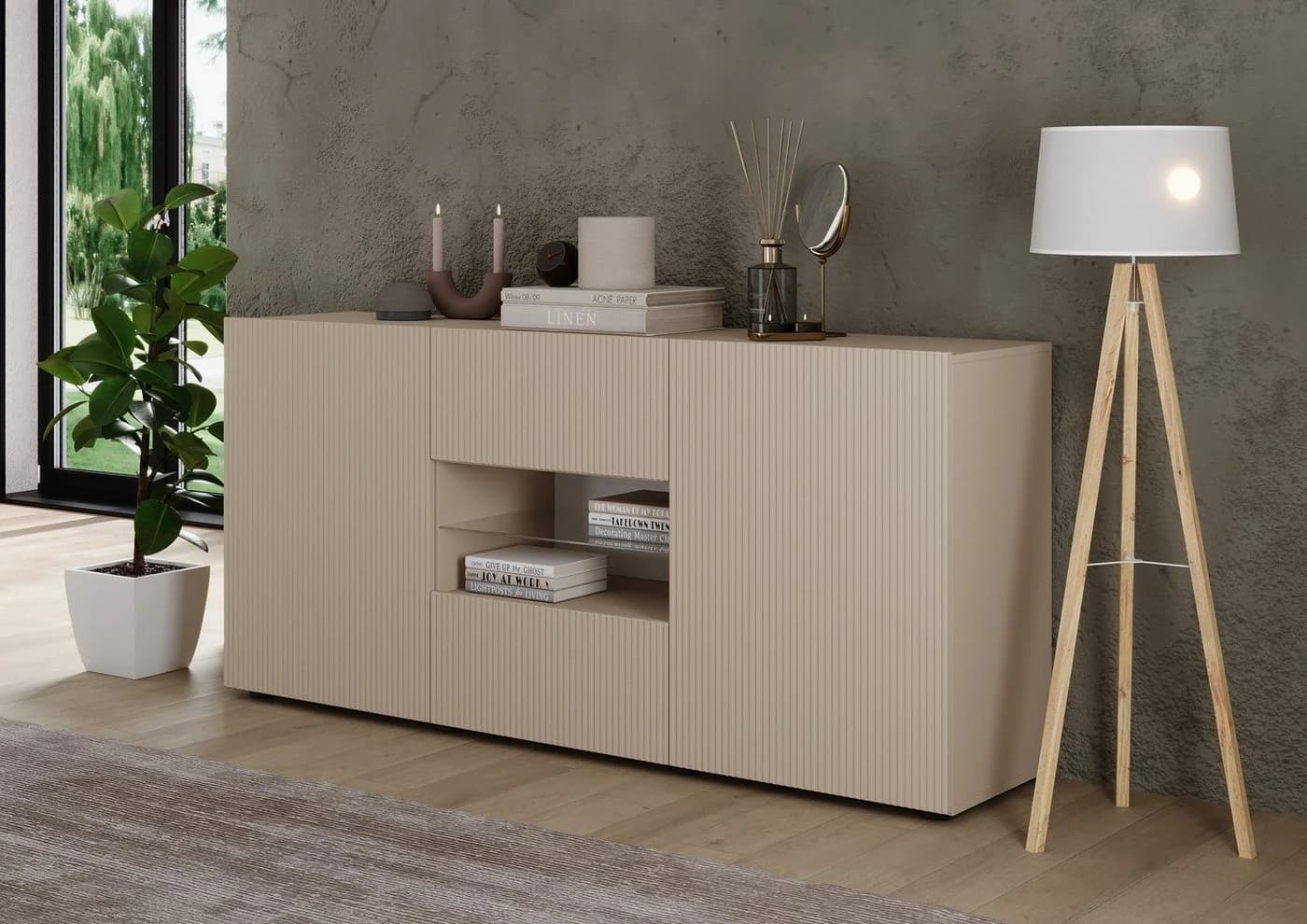 HOME AFFAIRE Sideboard Rio Cashmere mit geriffelter Front und Glasboden - Bild 4