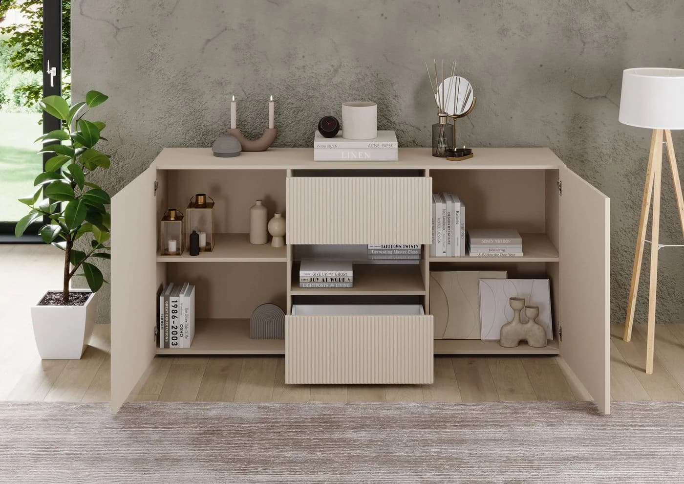 HOME AFFAIRE Sideboard Rio Cashmere mit geriffelter Front und Glasboden - Bild 5