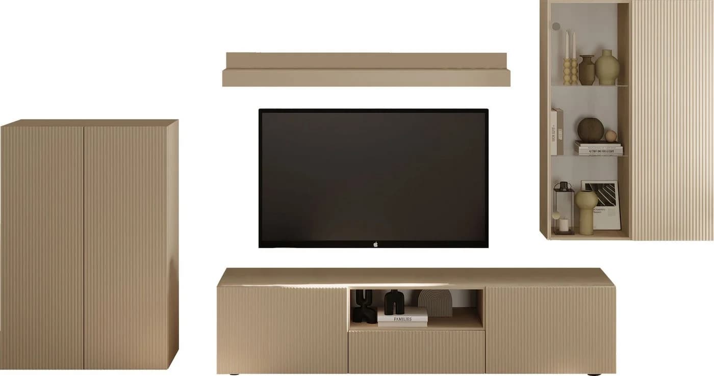 HOME AFFAIRE Wohnwand Rio 4-tlg. Beige Geriffelt Modern