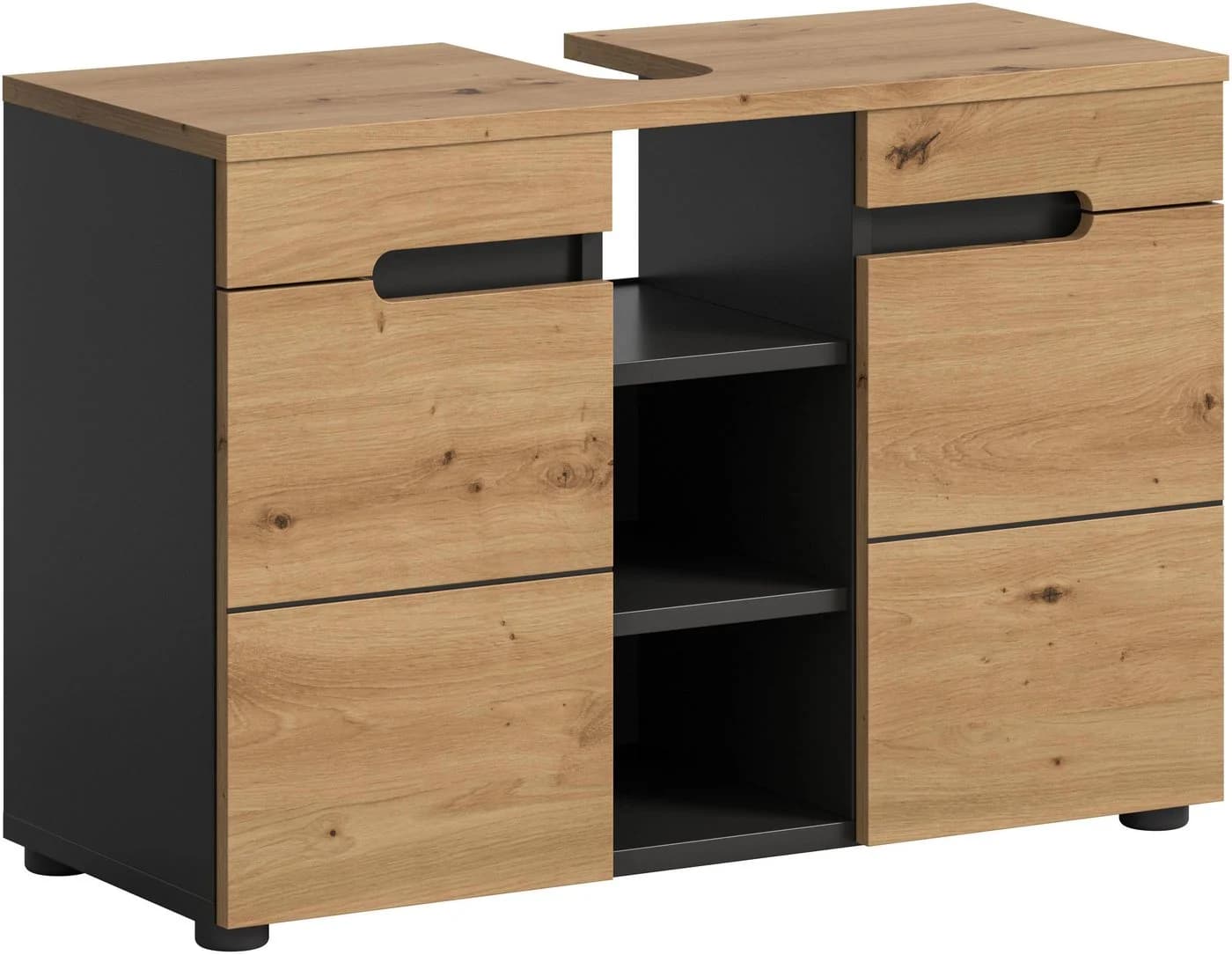 WELLTIME REHAT Waschbeckenunterschrank 80 cm Grau Eiche Soft-Close - Bild 2