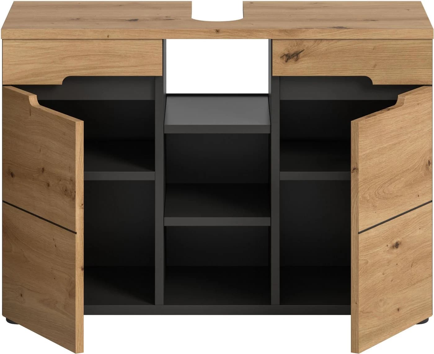 WELLTIME REHAT Waschbeckenunterschrank 80 cm Grau Eiche Soft-Close - Bild 4